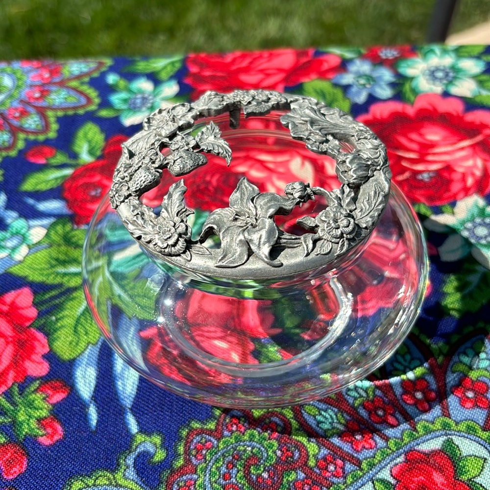 Pewter Like Top Candy Dish